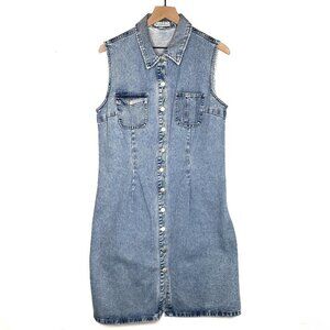 Vintage Newport News Button Front Denim Midi Dress Blue‎ Sleeveless 90s